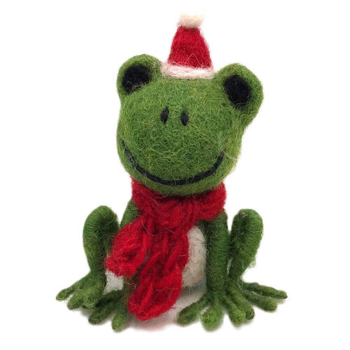 Amica Felt Christmas Frog With Hat & Scarf 8cm